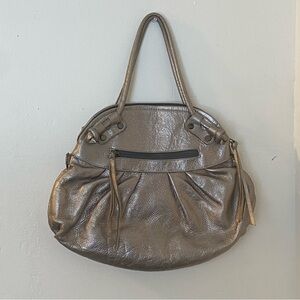 Elegant Gunmetal Gray Handbag w/ cross body strap.